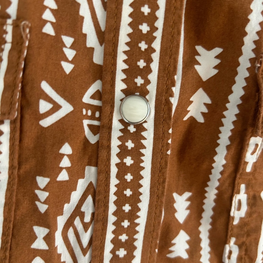 Wrangler Retro Western Pearl Snap Shirt Brown Aztec  Stripe M - Picture 7 of 9